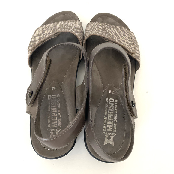 MEPHISTO Pattie Sandal Embossed Leather Ankle Strap Open Toe Gray Taupe 8 38 - Picture 6 of 10